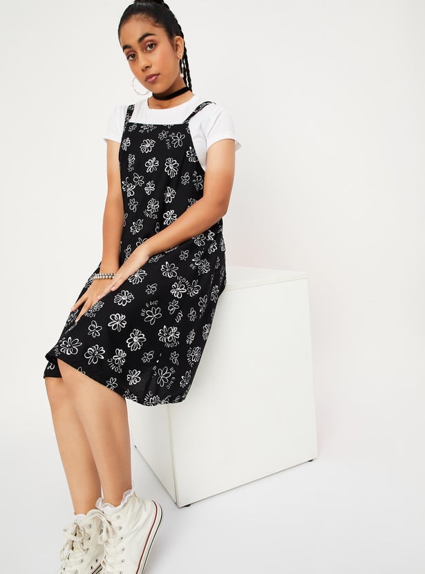 Girls Printed Pinafore Dress with T-shirt