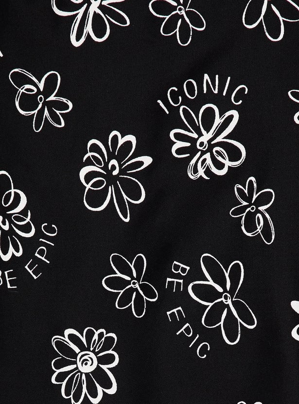 Girls Printed Pinafore Dress with T-shirt