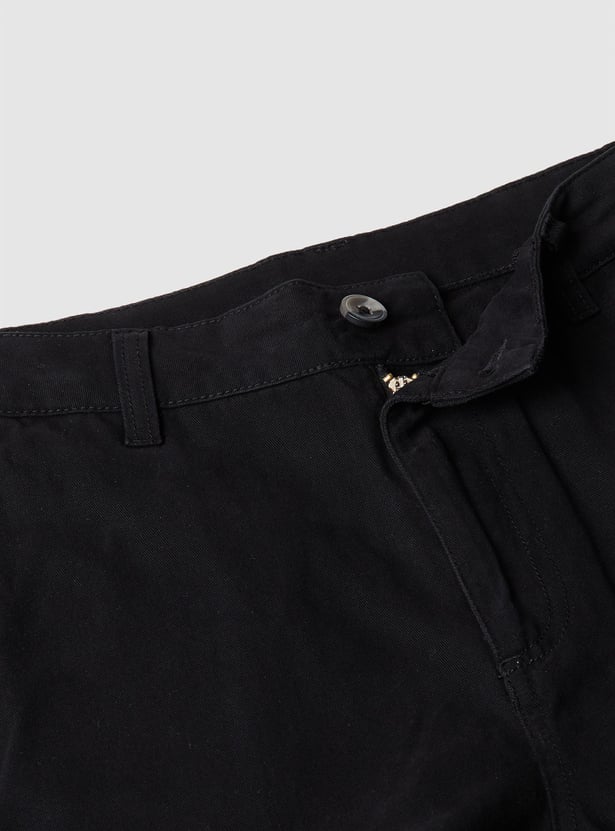 Girls Solid High Waist Cargos