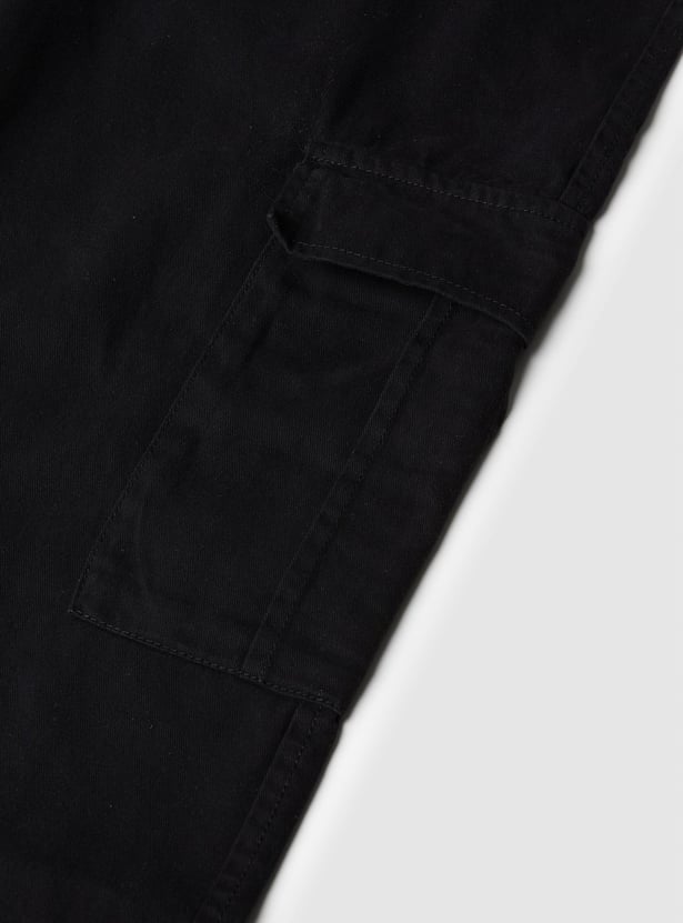 Girls Solid High Waist Cargos