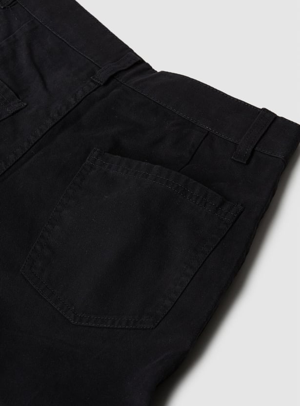 Girls Solid High Waist Cargos