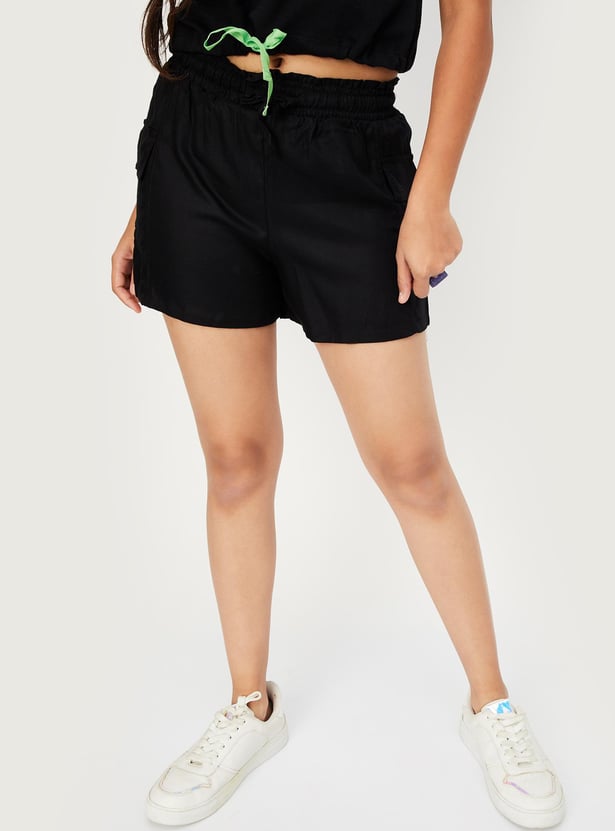 Girls Solid Casual Shorts