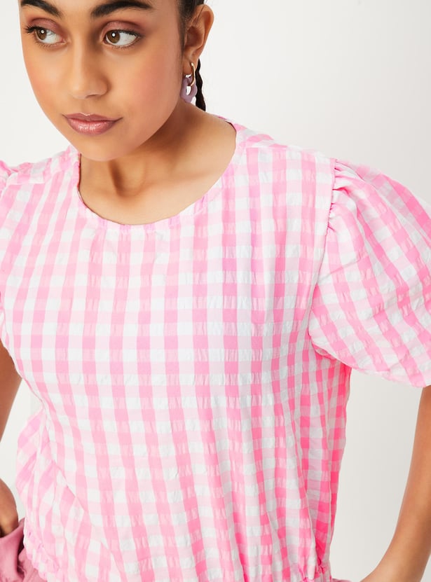 Girls Gingham Checked Top