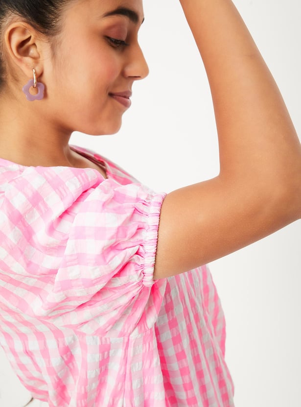 Girls Gingham Checked Top