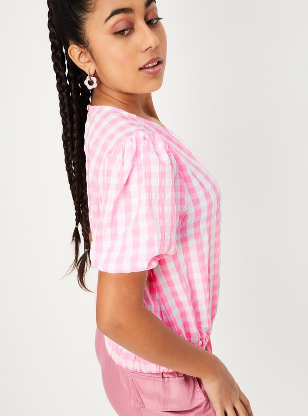 Girls Gingham Checked Top