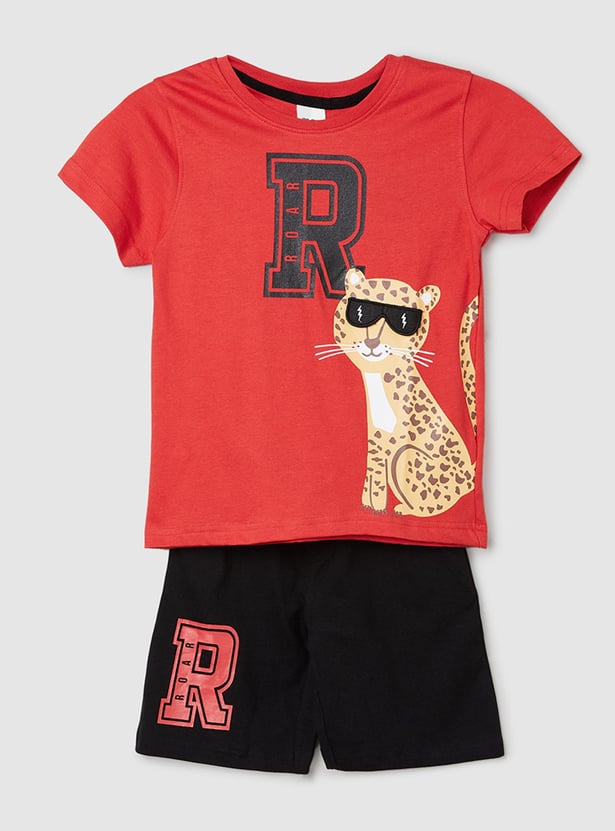 Boys Printed Crew Neck T-shirt and Shorts