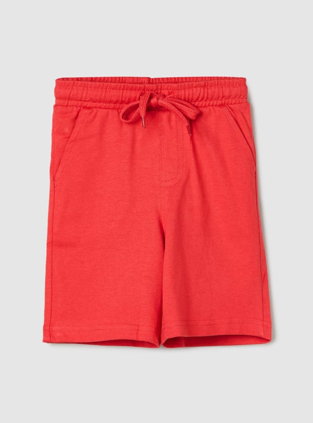 Boys Solid Drawstring Waist Shorts