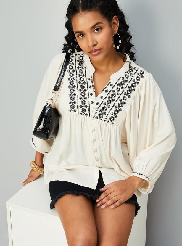 Women Embroidered Button-Down Tunic