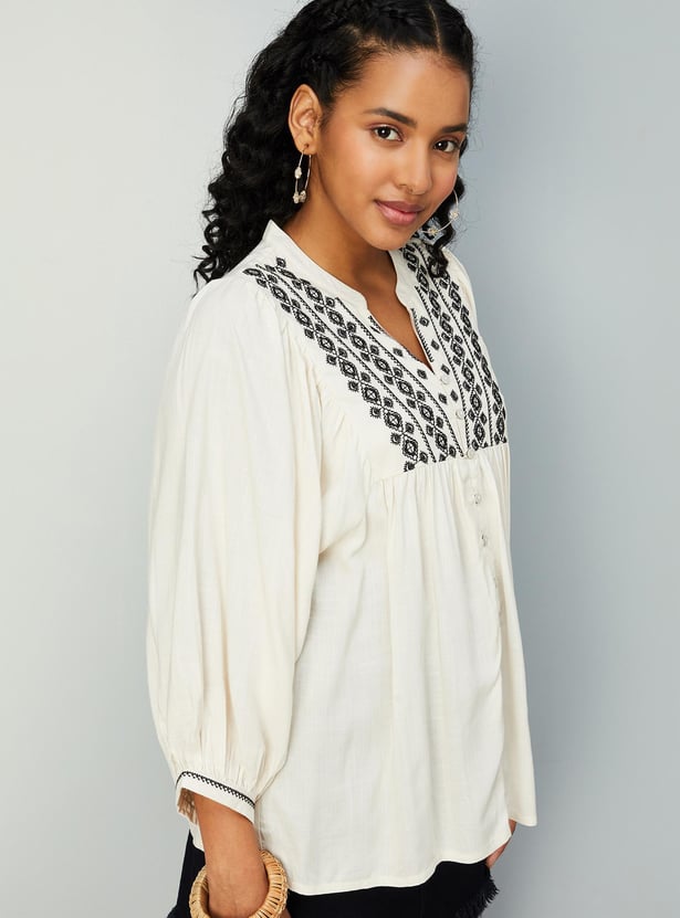 Women Embroidered Button-Down Tunic