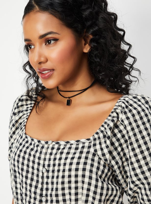 Women Checked Button-Down Midi Dress