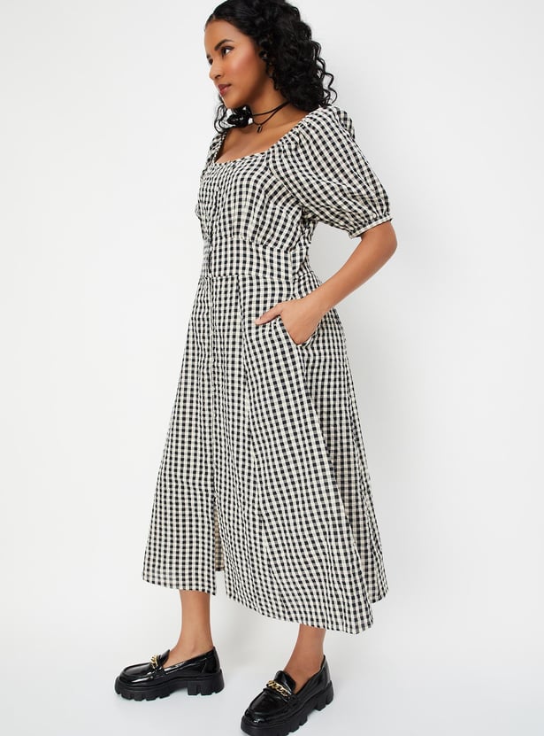 Women Checked Button-Down Midi Dress
