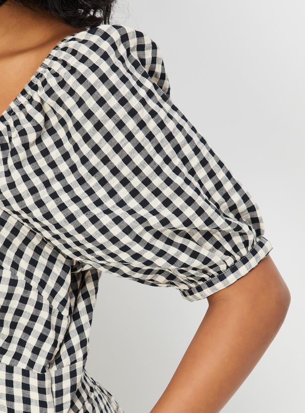 Women Checked Button-Down Midi Dress