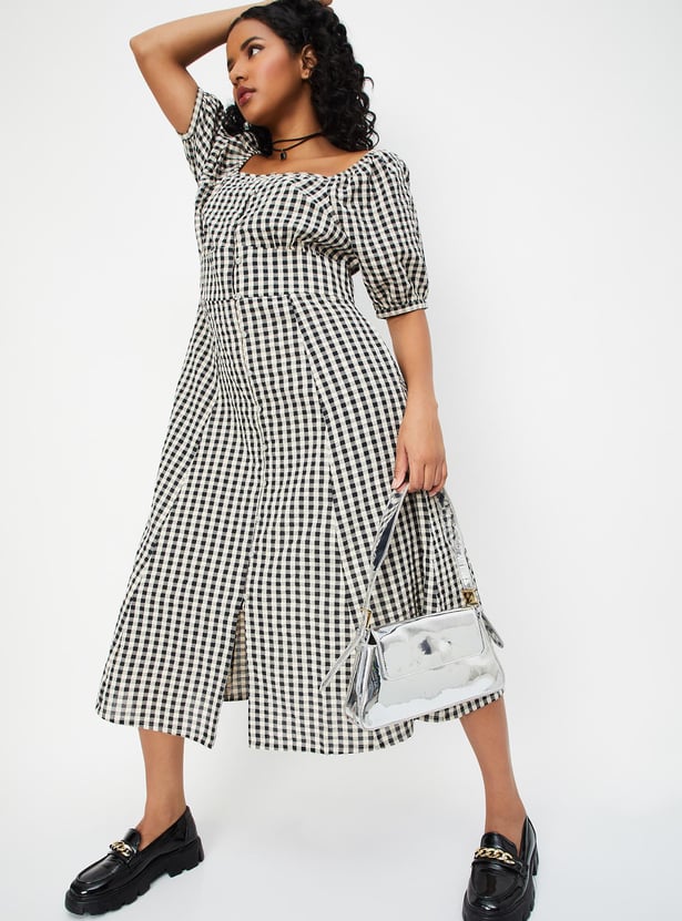 Women Checked Button-Down Midi Dress