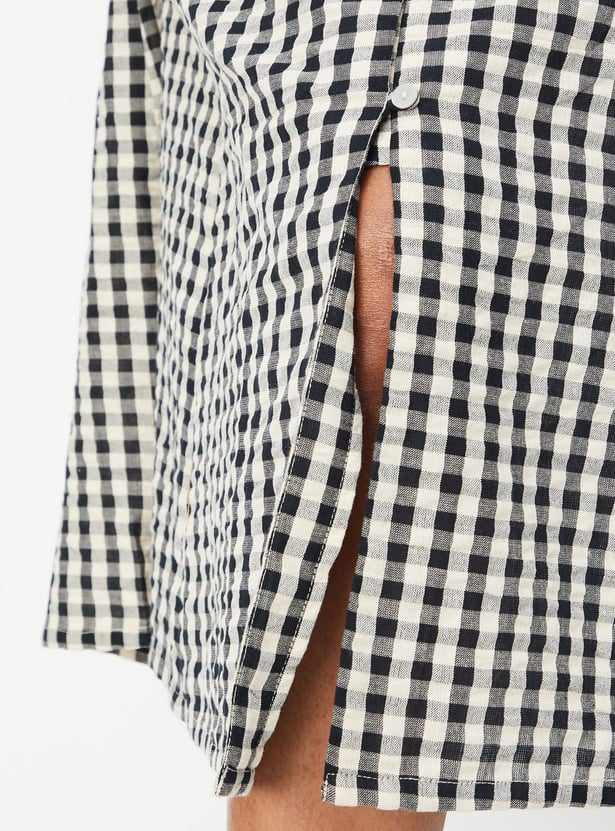 Women Checked Button-Down Midi Dress