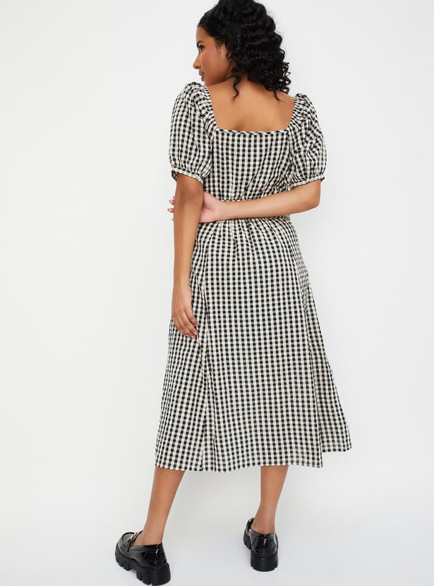 Women Checked Button-Down Midi Dress