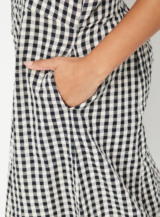 Women Checked Button-Down Midi Dress