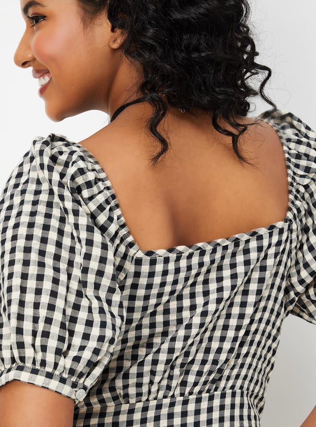 Women Checked Button-Down Midi Dress