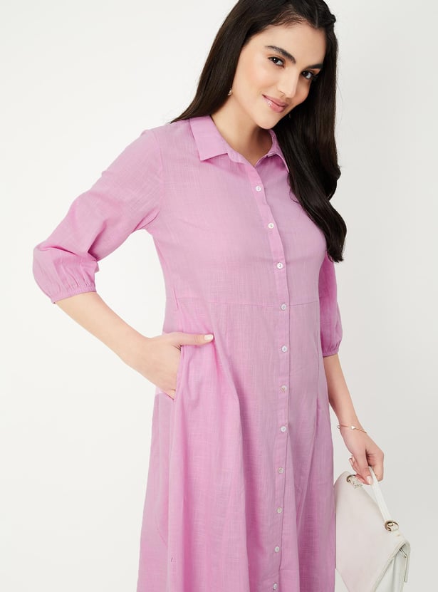 Women Solid Shirt Dress