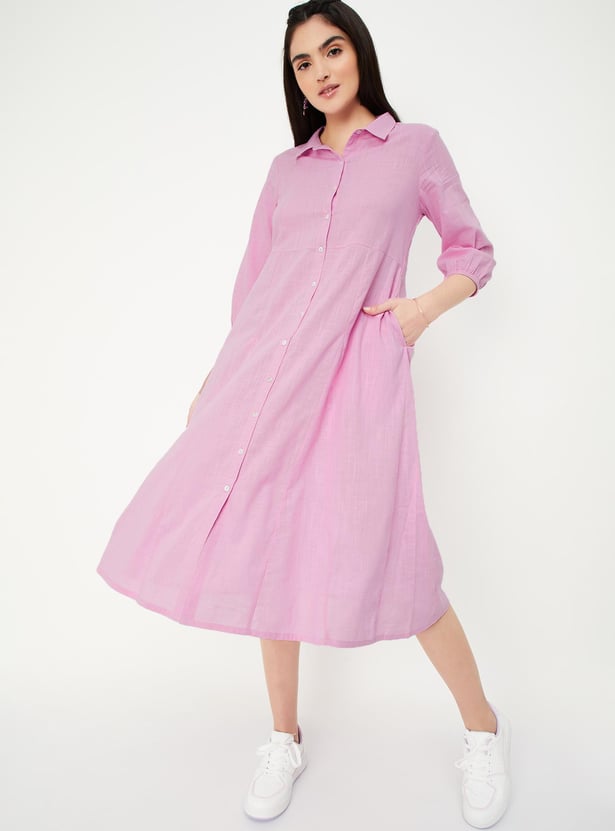 Women Solid Shirt Dress