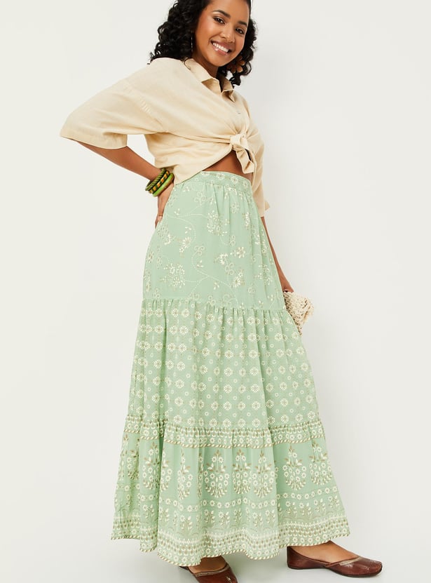Women Printed Tiered Skirt