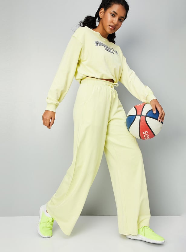 Women Solid Wide Leg Track Pants