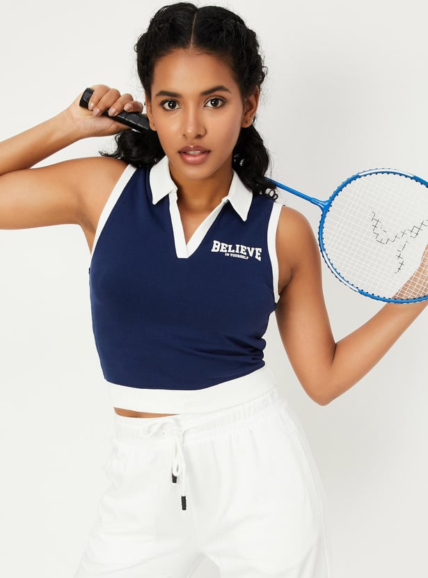 Women Solid Sleeveless Crop Top