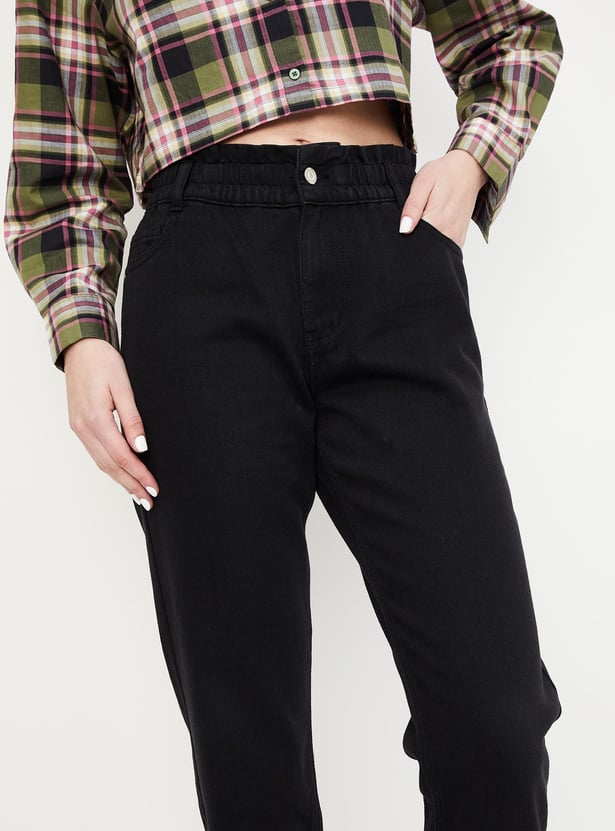 Women Paperbag Waist Mom Fit Jeans