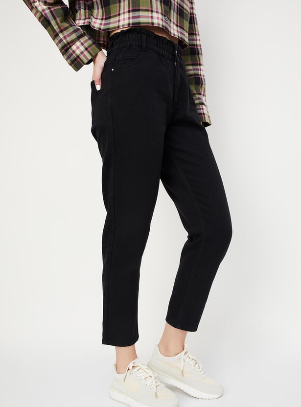 Women Paperbag Waist Mom Fit Jeans