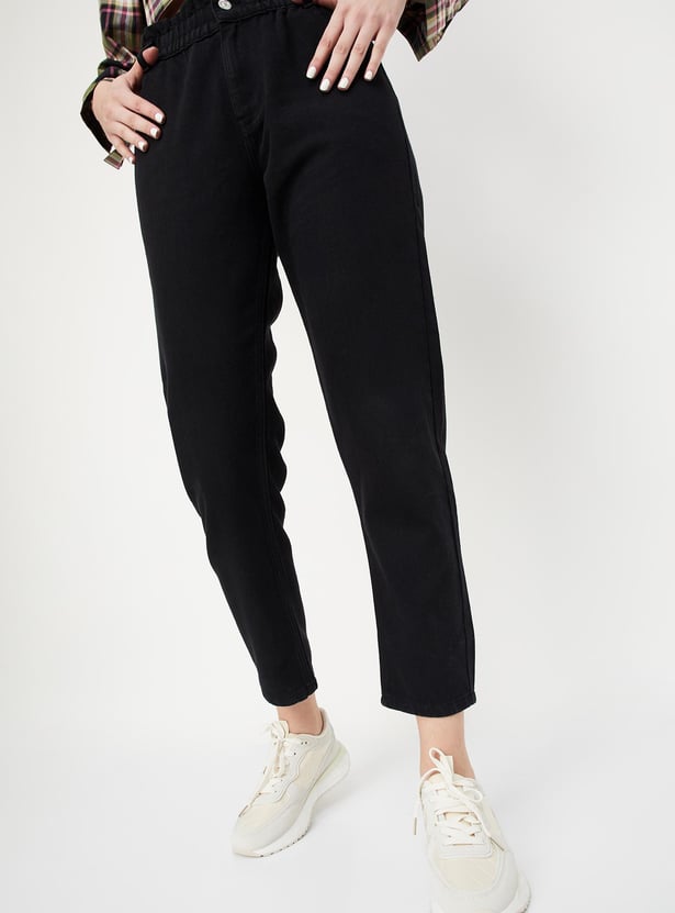Women Paperbag Waist Mom Fit Jeans