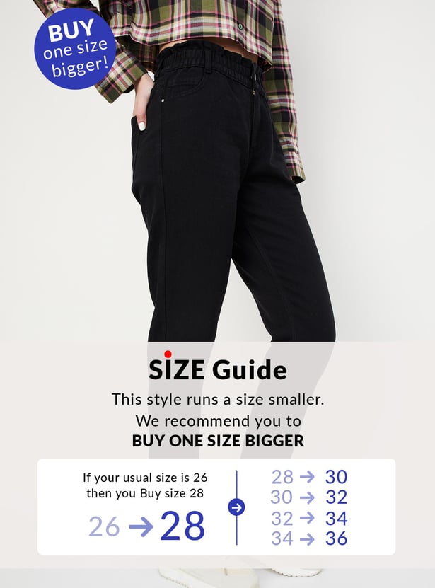 Women Paperbag Waist Mom Fit Jeans