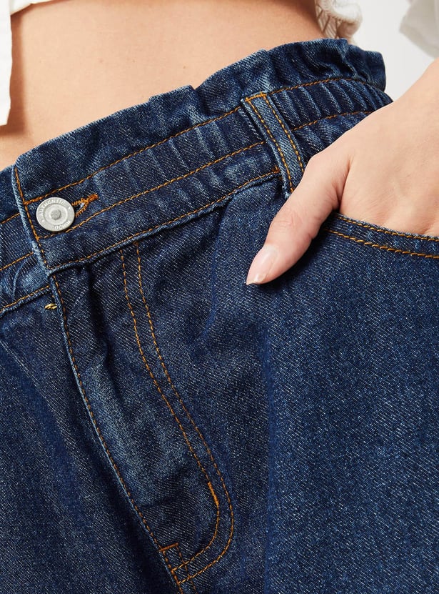 Women Paperbag Waist Mom Fit Jeans