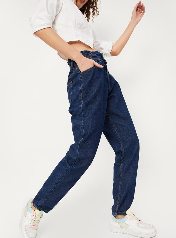 Women Paperbag Waist Mom Fit Jeans