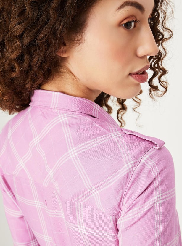 Women Checked Yarn Dyed Tunic