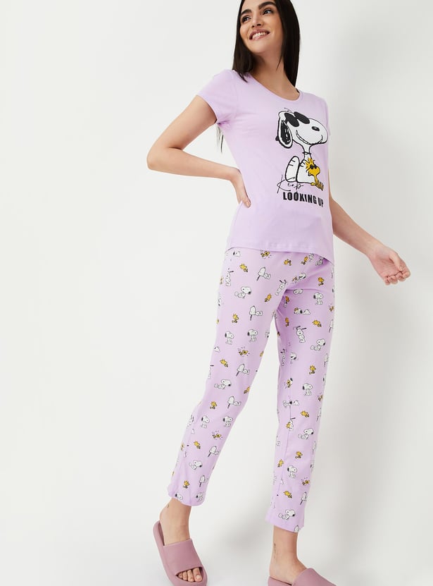 Buy Women Snoopy Print PJ Set Online at just Rs. 799.0 - 1000013291102 ...