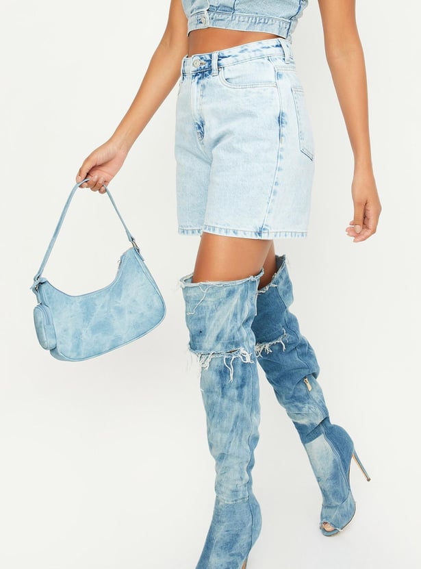 Women Washed Button-Zip Closure Shorts