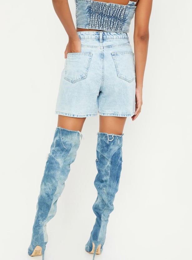 Women Washed Button-Zip Closure Shorts
