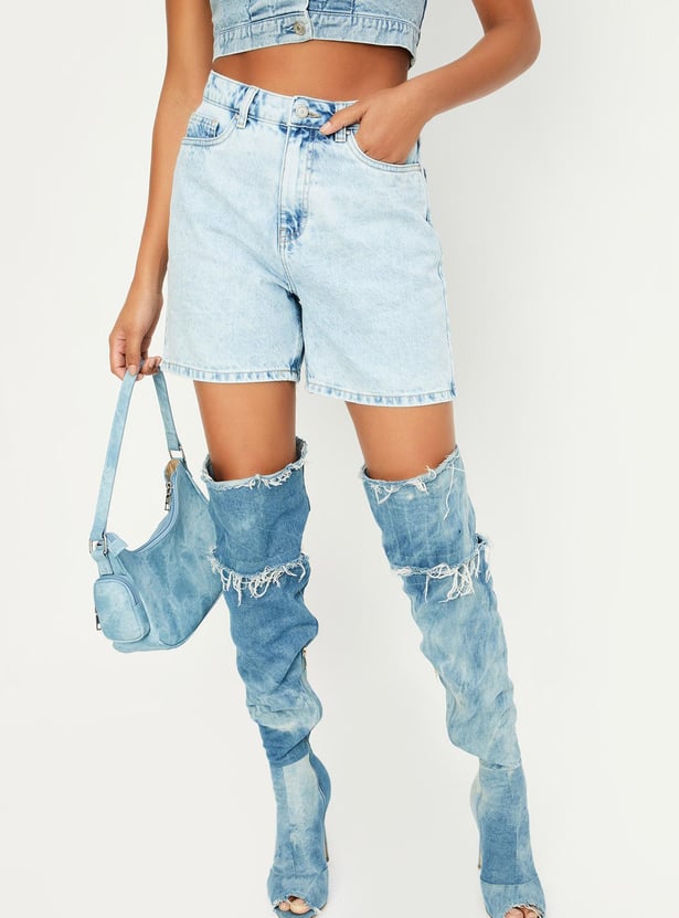 Women Washed Button-Zip Closure Shorts