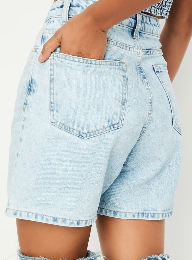 Women Washed Button-Zip Closure Shorts