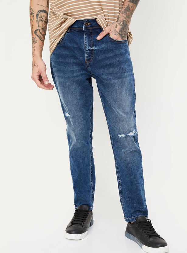 Men Carrot Fit Distressed Jeans