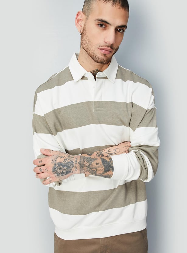 Striped collar sweatshirt sale