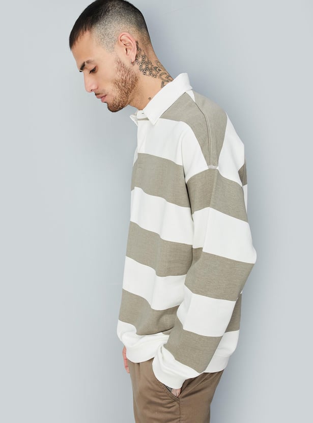 Men Striped Polo Collar Sweatshirt