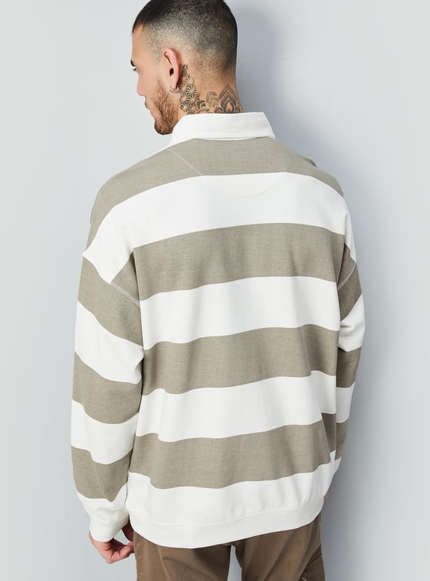 Men Striped Polo Collar Sweatshirt