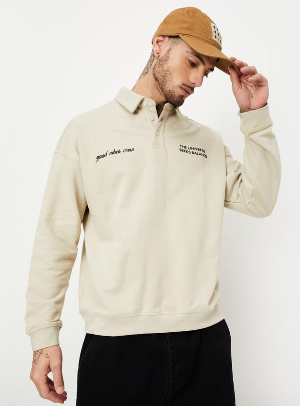 Men Printed Collared Sweatshirt