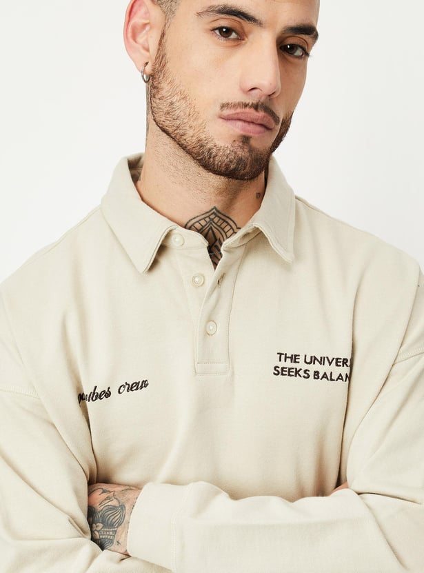 Men Printed Collared Sweatshirt