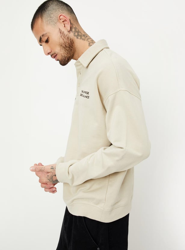 Men Printed Collared Sweatshirt