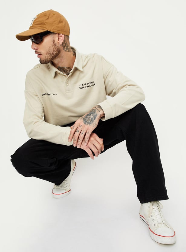 Men Printed Collared Sweatshirt