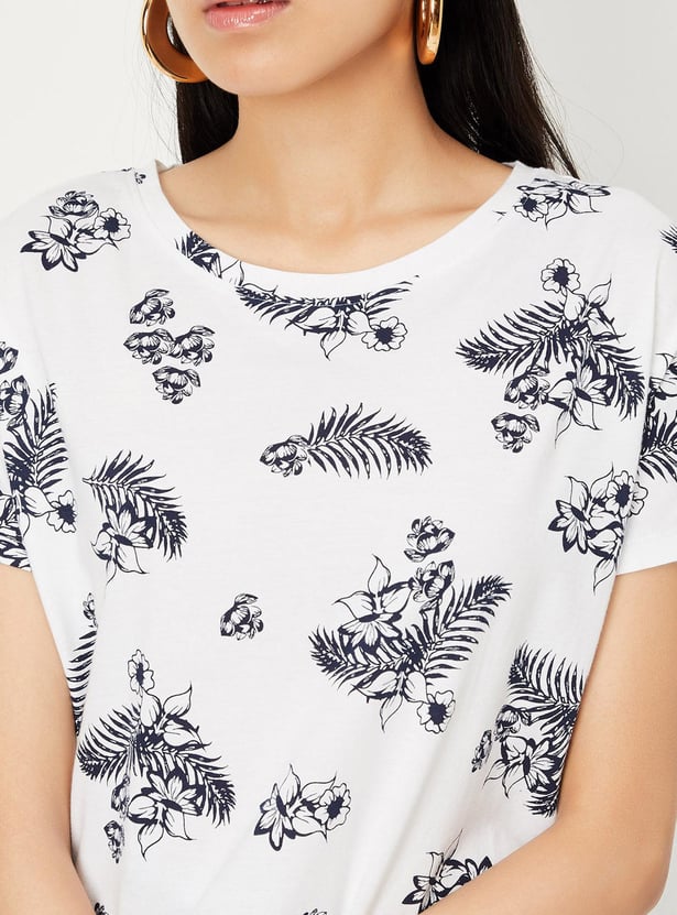 Buy Women Floral Print Tshirt with Elasticated Hem Online at just Rs