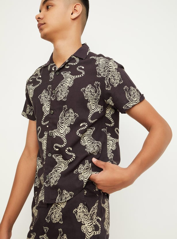 Boys Printed Resort Collar Shirt