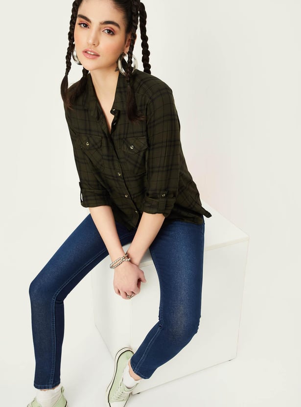 Buy Women Checked Full Sleeves Shirt Online at just