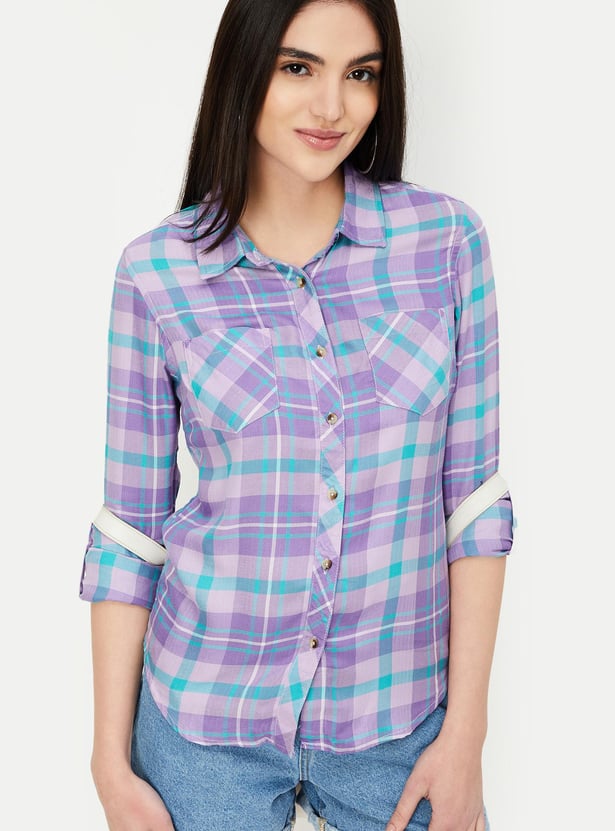 Women Tartan Checked Yarn Dyed Shirt